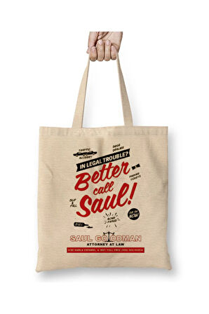 Better Call Saul Beyaz Bez Çanta Uzun Saplı Alışveriş Çantası Plaj Çantası