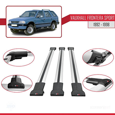 Vauxhall Frontera Sport 1992-1998 Arası ile Uyumlu FLY Model Ara Atkı Tavan Barı Gri 3 Adet