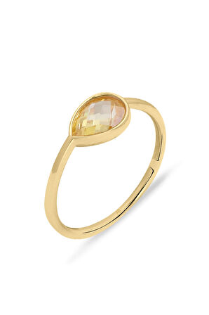 Citrine Damla Taşlı Altın Sade Yüzük
