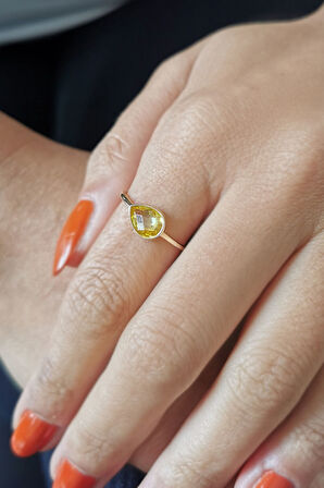 Citrine Damla Taşlı Altın Sade Yüzük