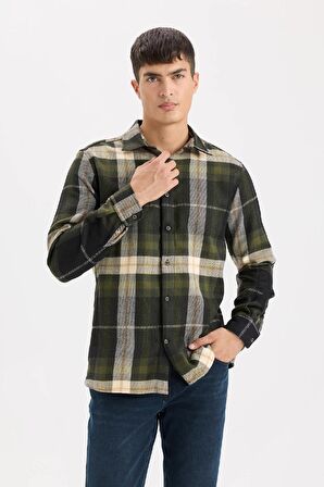 DeFacto Regular Fit Polo Yaka Kareli Flanel Uzun Kollu Gömlek D5835AX24AUNV64