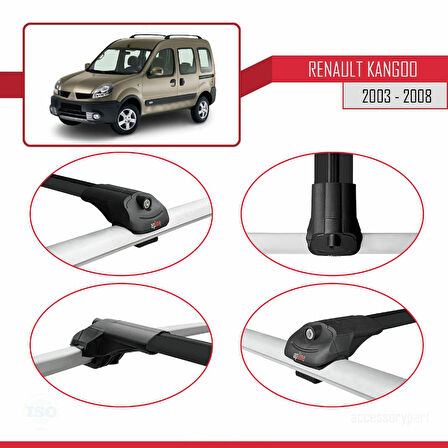 Renault Kangoo (X76) Post-Facelift 2003-2008 Arası ile Uyumlu ACE-1 Ara Atkı Tavan Barı Siyah 2 Adet