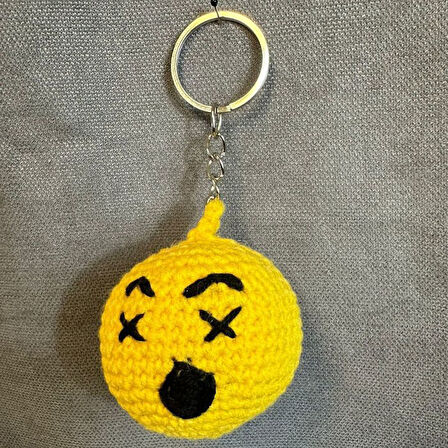 Uretti - Tuğba 9352 4379 El Yapımı Örgü Dizzy Face - Başı Dönen Emoji Anahtarlık