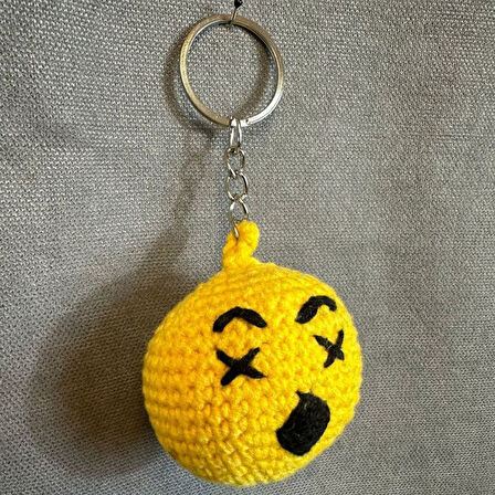 Uretti - Tuğba 9352 4379 El Yapımı Örgü Dizzy Face - Başı Dönen Emoji Anahtarlık
