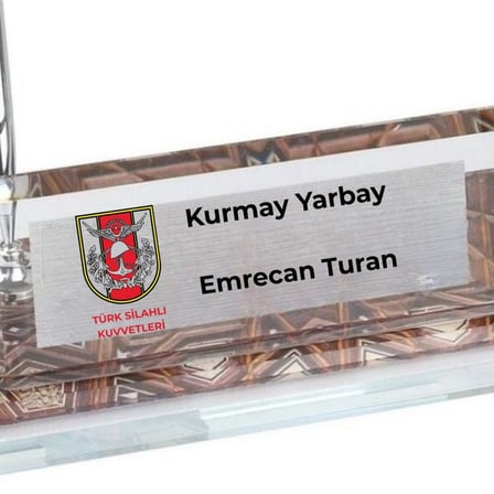 Kişiye Özel Kristal Cam Masaüstü İsimlik - Kalemli Kartvizitlik Seti