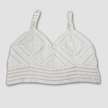 Uretti - Yıldız 7202 - El Örgüsü Crop Büstiyer Bikini Üstü Motif - Beyaz