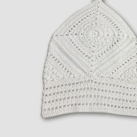 Uretti - Yıldız 7202 - El Örgüsü Crop Büstiyer Bikini Üstü Motif - Beyaz