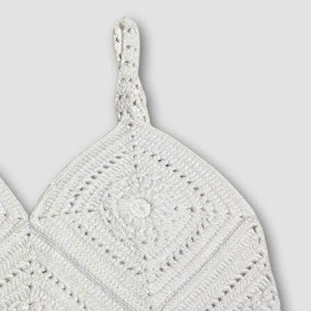 Uretti - Yıldız 7202 - El Örgüsü Crop Büstiyer Bikini Üstü Motif - Beyaz
