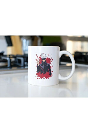 Satoru Gojo Jujutsu Kaisen Anime Temalı Beyaz Kupa Premium Bardak Porselen