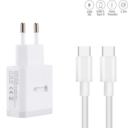 Type-C To Usb-C Şarj Cihazı 18W 3A 1.2mt  Xiaomi Samsung Huawei Oppo Honor Realme Uyumlu Şarz Aleti
