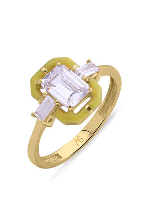 Sarı Mineli Altın Baget Yüzük