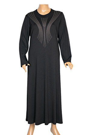 Hesna Kadın Elvan Kışlık Büyük Beden Boydan Baskılı Siyah Elbise