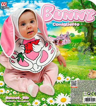 Bebek Boy Tavşan Şapkası ve Önlük Seti (3984)