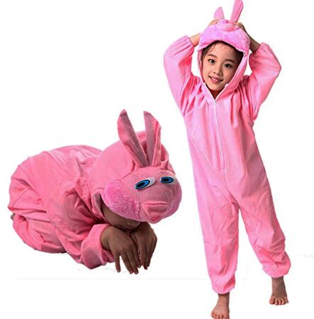 Çocuk Tavşan Kostümü Pembe Renk 2-3 Yaş 80 cm (3984)