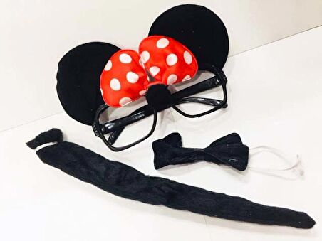Minnie Mouse Gözlüğü Papyonu Kuyruğu Seti (3984)
