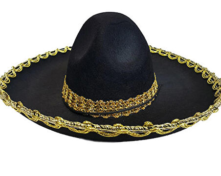 Altın Renk Şeritli Meksika Mariachi Latin Şapkası 55 cm Çocuk (3984)