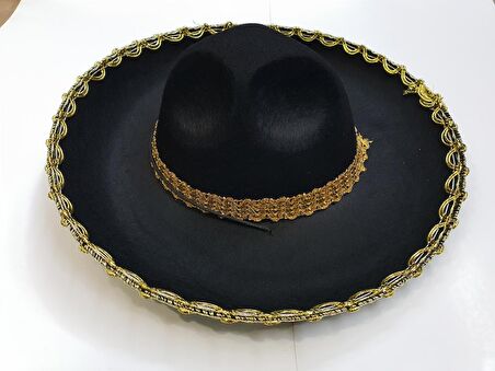 Altın Renk Şeritli Meksika Mariachi Latin Şapkası 55 cm Çocuk (3984)