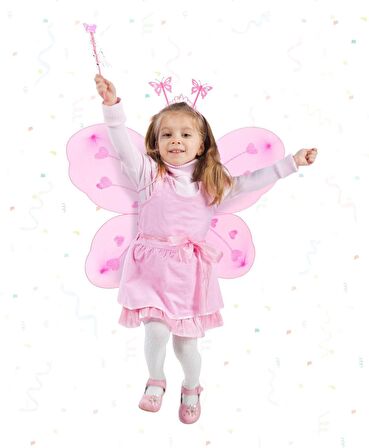 Toz Pembe Renk Kelebek Kanadı Tacı ve Sopası 50x37 cm (3984)