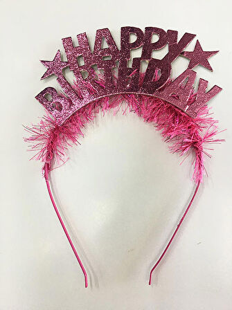 Happy Birthday Yazılı Metalize Pembe Renk Parti Tacı (3984)