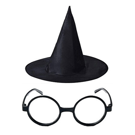 Harry Potter Büyücü Şapkası ve Harry Potter Büyücü Gözlüğü Siyah Renk (3984)