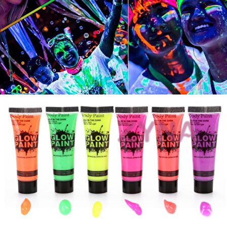 Neonlu Glow Parti Yüz Boyası 6 Renk 6 Adet (3984)