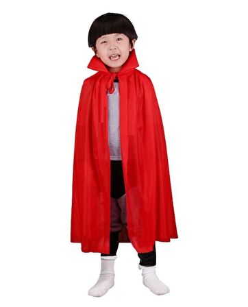 Kırmızı Renk Yakalı Pelerin Çocuk Boy 90 cm (3984)
