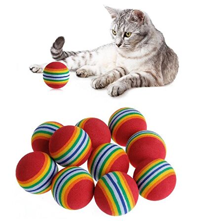 3lü Gökkuşağı Sünger Kedi Köpek Çiğneme Oyun Topu 4,2 cm (3984)