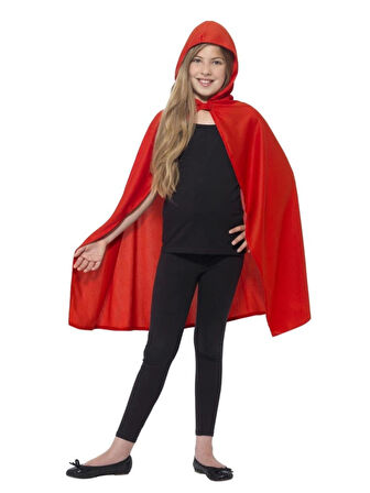 Kırmızı Renk Kapşonlu Kumaş Pelerin 90 cm (3984)