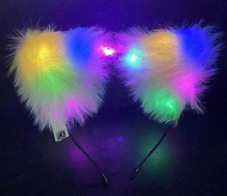 Beyaz Peluşlu Pofuduk Led Işıklı Lüks Parti Tacı 20x18 cm (3984)