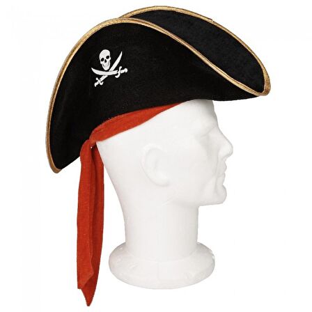 Çocuk Boy Kadife Jack Sparrow Denizci Korsan Şapkası 45x16 cm (3984)