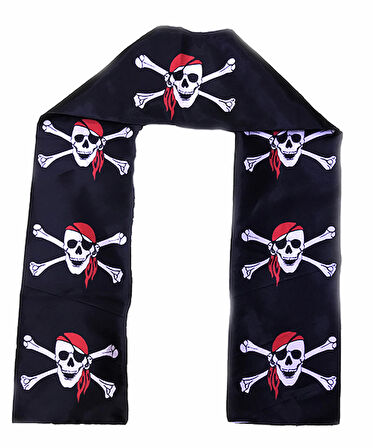 Siyah Renk Korsan Baskılı Atkı Banner Dekor 150x17 cm (3984)