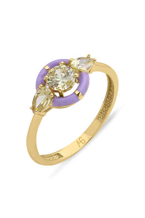 Lila Mineli Altın Oliv Taşlı Yüzük