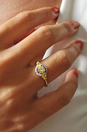 Lila Mineli Altın Oliv Taşlı Yüzük