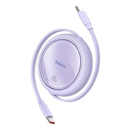 Baseus 100W Süper Hızlı 1 Metre Makaralı Uzayabilen Type C To Type C Şarj ve Data Kablosu, Geri Çekilebilen Karışmaz