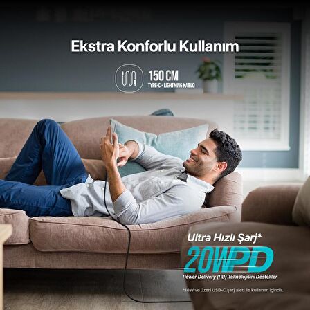 Ttec 20W 1.5 Metre Type C To İphone Lightning Şarj ve Data Kablosu, Örgü Halat Tipi 20W Lightning Kablo
