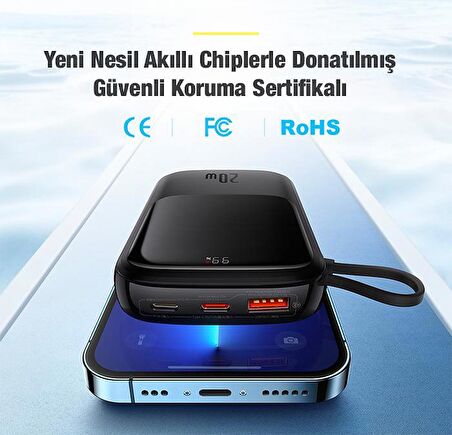 Baseus Mini 20 W Iphone 13 13 Pro 13 Pro Max 10000 mAh Hızlı Şarj Powerbank Siyah 