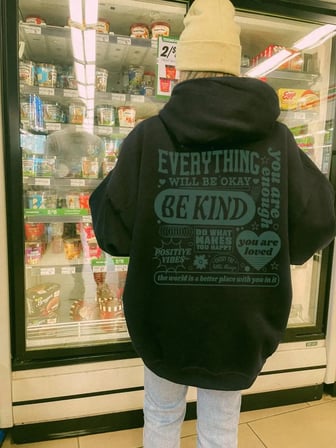 Her Şey Tamam Olacak Yeşil Kalp Çizim Tasarım Kadın Giyim Trendy Yeni Kapşonlu Rahat Cep Spor