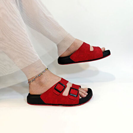 Pierre Cardin 7410 Kırmızı Çift Tokalı Yumuşak Taban Rahat Terlik