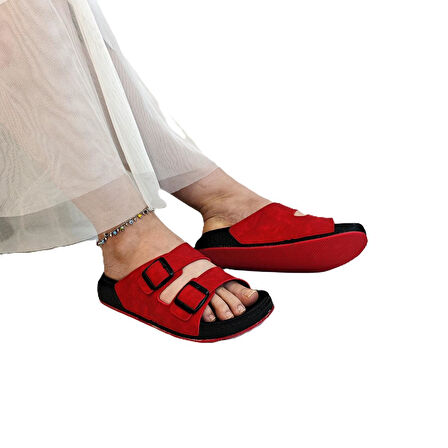 Pierre Cardin 7410 Kırmızı Çift Tokalı Yumuşak Taban Rahat Terlik