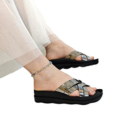 Pierre Cardin 7485 Platin Rugan Kadın Terlik