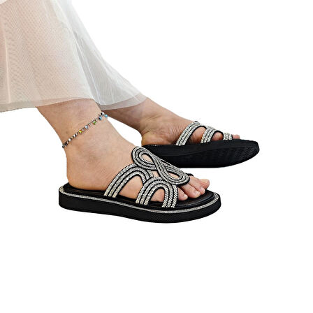 Pierre Cardin 7505 Siyah Renk Taşlı Bayan Terlik