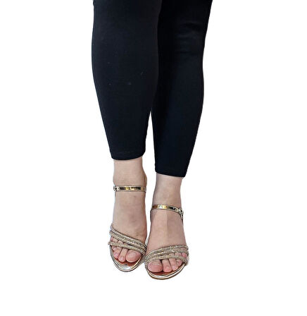 Fiyra 7027 Bakır 7cm Kadeh Topuk Üçbant Taşlı Kadın Abiye Ayakkabı