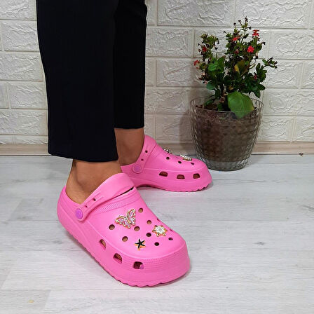 Sonimix 12901 Pembe Taşlı Kalın Tabanlı Kadın  Terlik