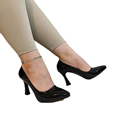 Fiyra 7035 Siyah Rugan İnce Kadeh Topuk Stiletto Topuklu Ayakkabı