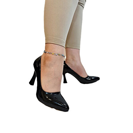 Fiyra 7035 Siyah Rugan İnce Kadeh Topuk Stiletto Topuklu Ayakkabı