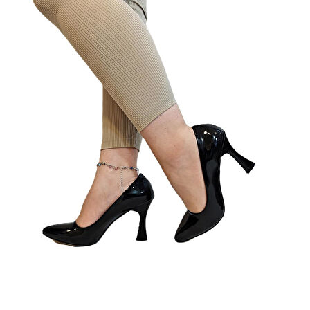 Fiyra 7035 Siyah Rugan İnce Kadeh Topuk Stiletto Topuklu Ayakkabı