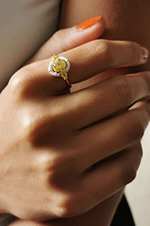 Beyaz Mineli Citrine Taşlı Altın Yüzük