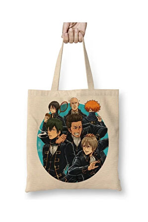 Gintama Toshiro Hijikata Beyaz Bez Çanta Uzun Saplı Alışveriş Çantası Plaj Çantası