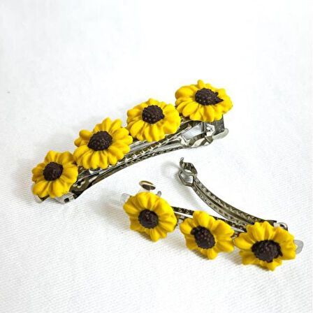 Uretti - Hülya 6683 El Yapımı Çiçek Desenli Polimer Kil 2’li Set Klipsli Saç Tokası / 8 cm - 6 cm