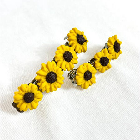 Uretti - Hülya 6683 El Yapımı Çiçek Desenli Polimer Kil 2’li Set Klipsli Saç Tokası / 8 cm - 6 cm